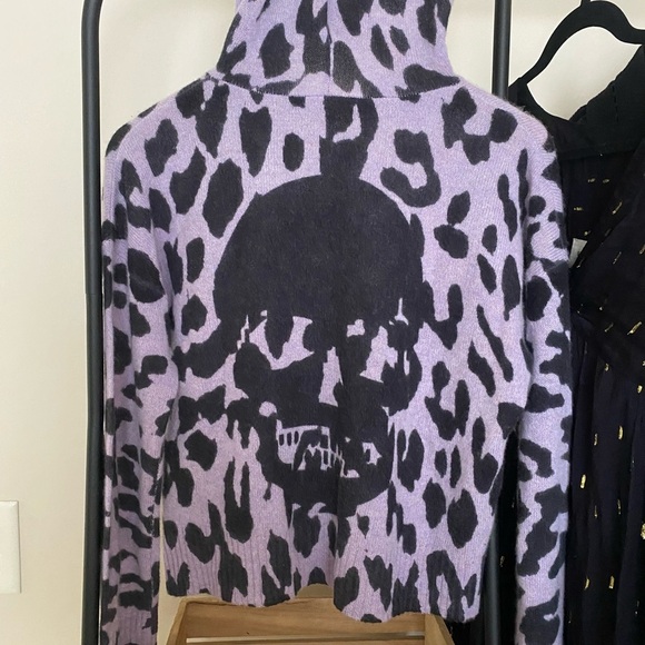 Skull Cashmere Purple & Black Carson Leopard Print Hoodie Sweater Size XS NEW - Picture 8 of 8
